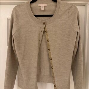 Banana Republic Oatmeal Cardigan - Extra Fine Merino Sweater w Velvet Detail